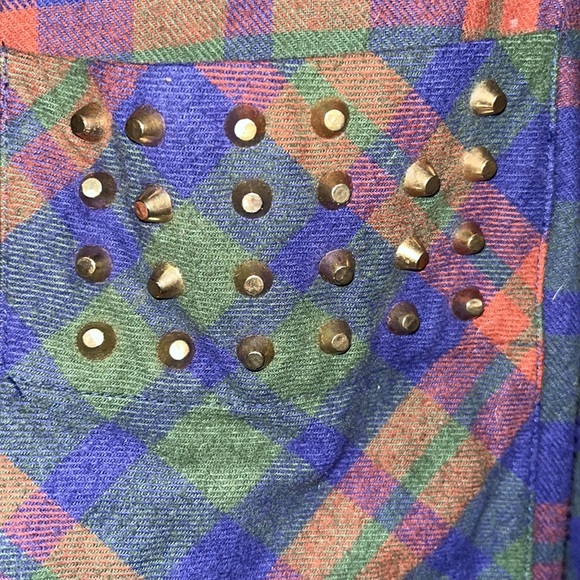 OVI Multicolor Plaid Flannel Button Down shirt w/ Gold Studs sz L - Picture 4 of 4